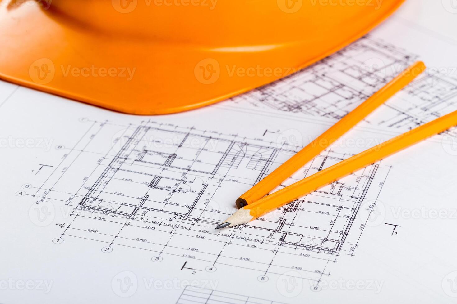 Architect worplace top view. photo