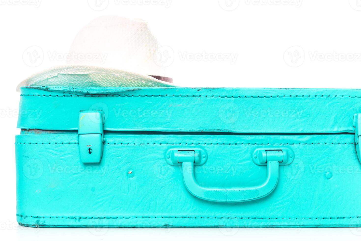 Packing suitcase for trip isolated on white photo