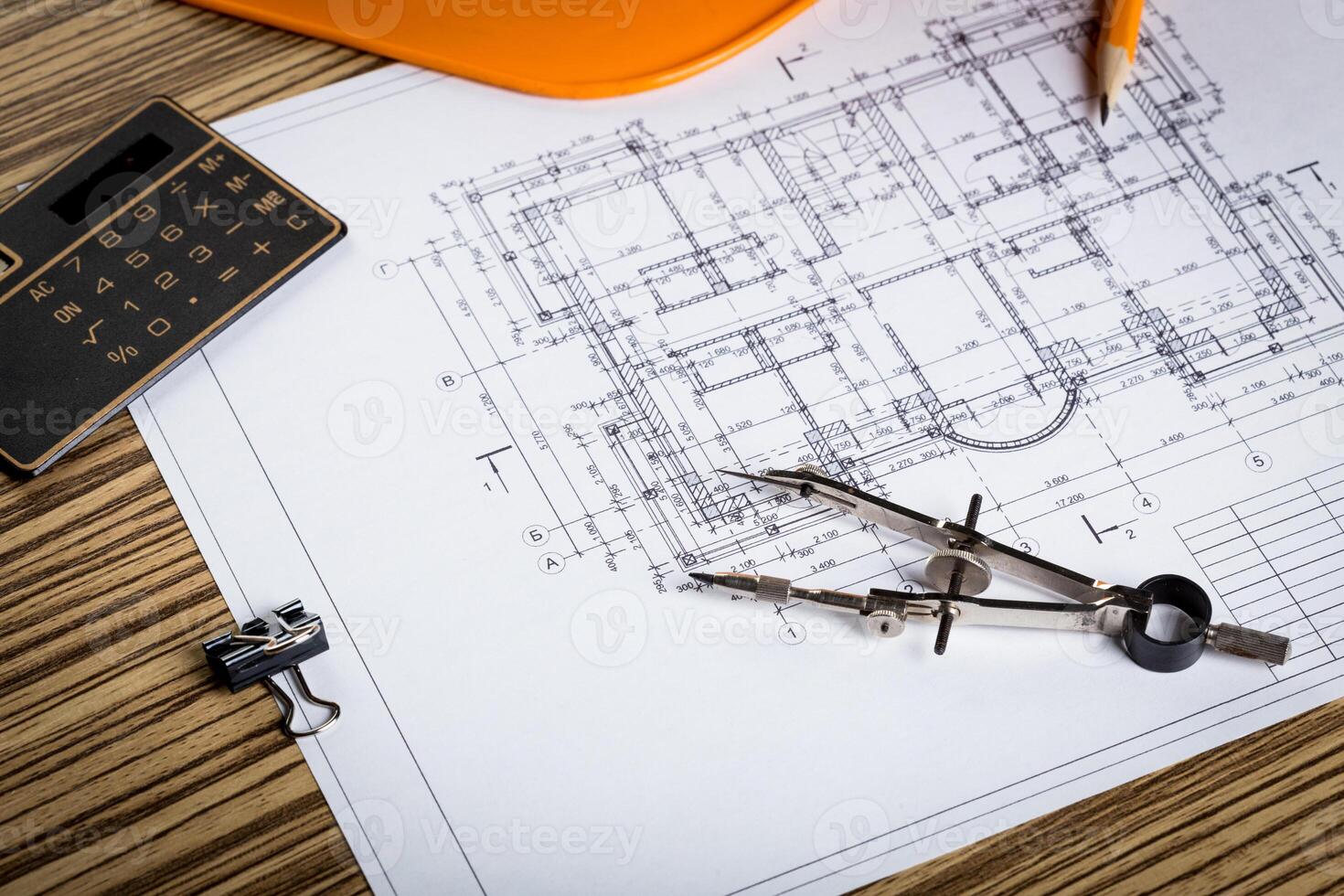 Architect worplace top view. photo