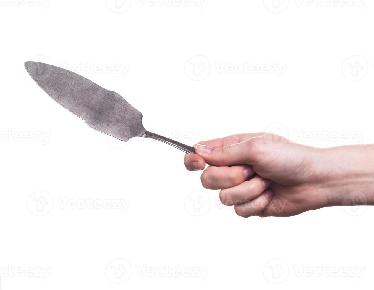 kitchen utensils in the hand of women isolated on white background photo