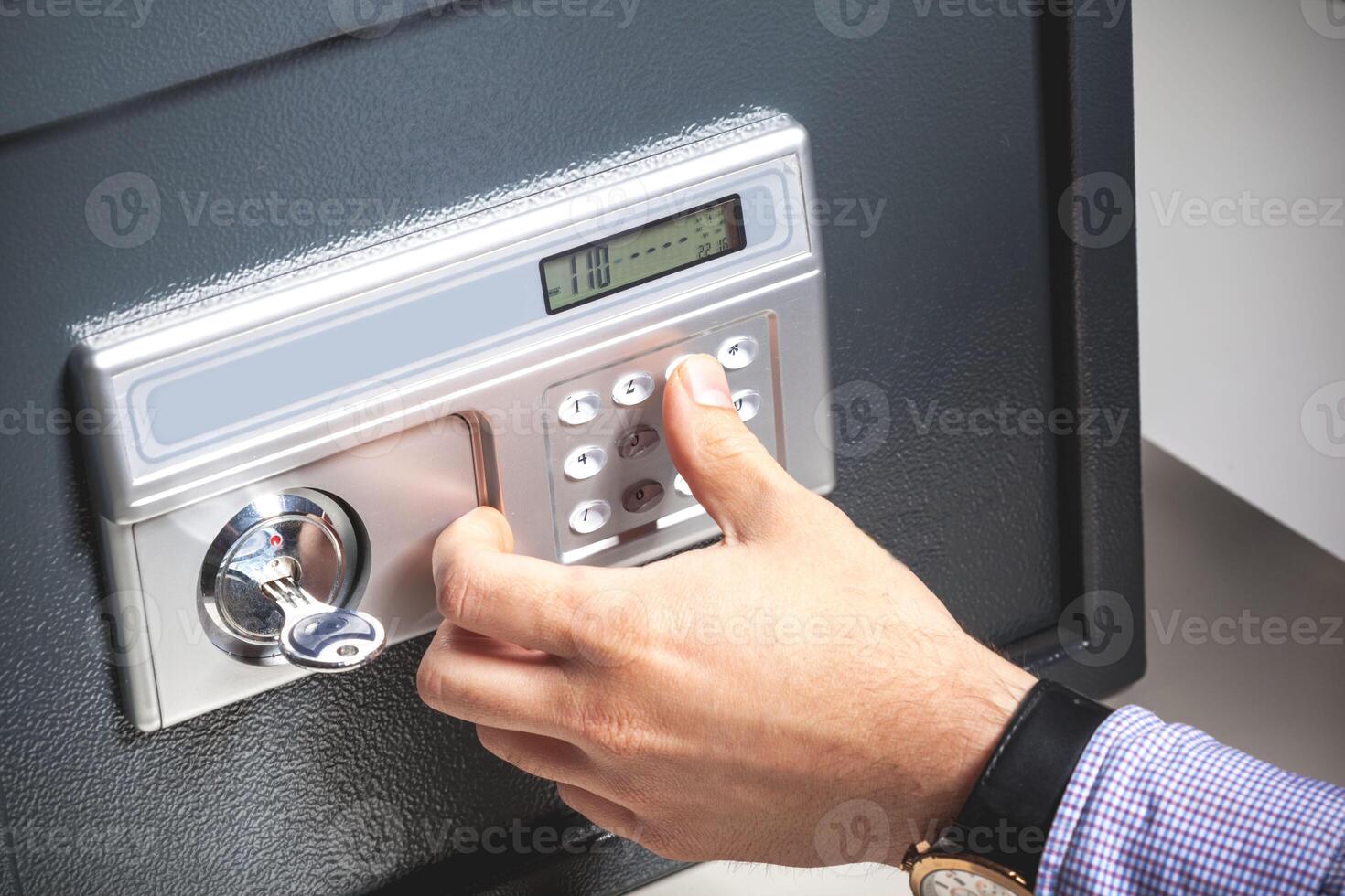 hand opened a safe, close up photo