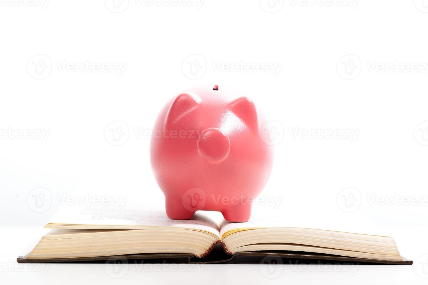 piggy bank on a stack of book concept of education costs photo