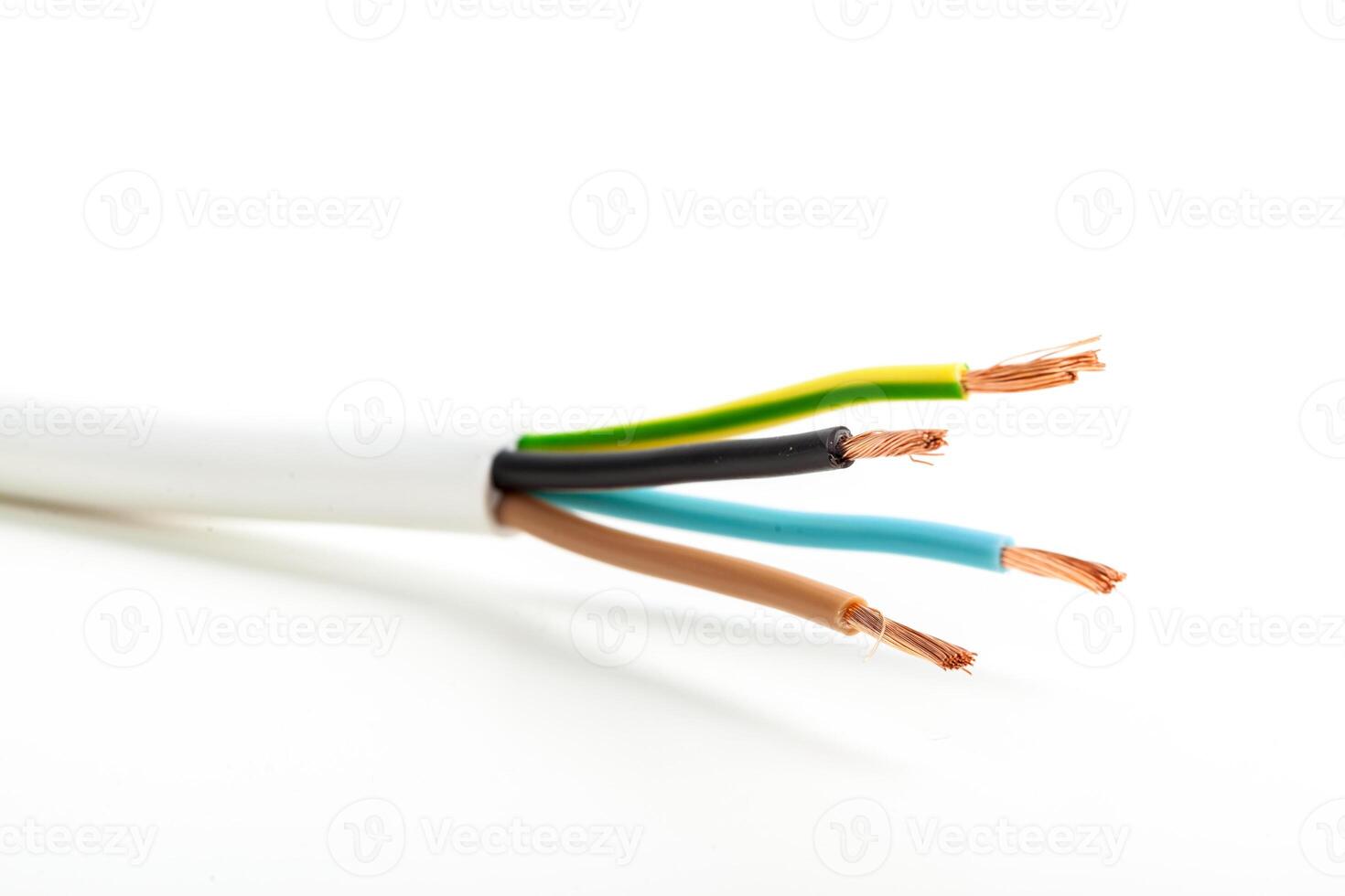 Electric screened cable with many wires isolated on white photo