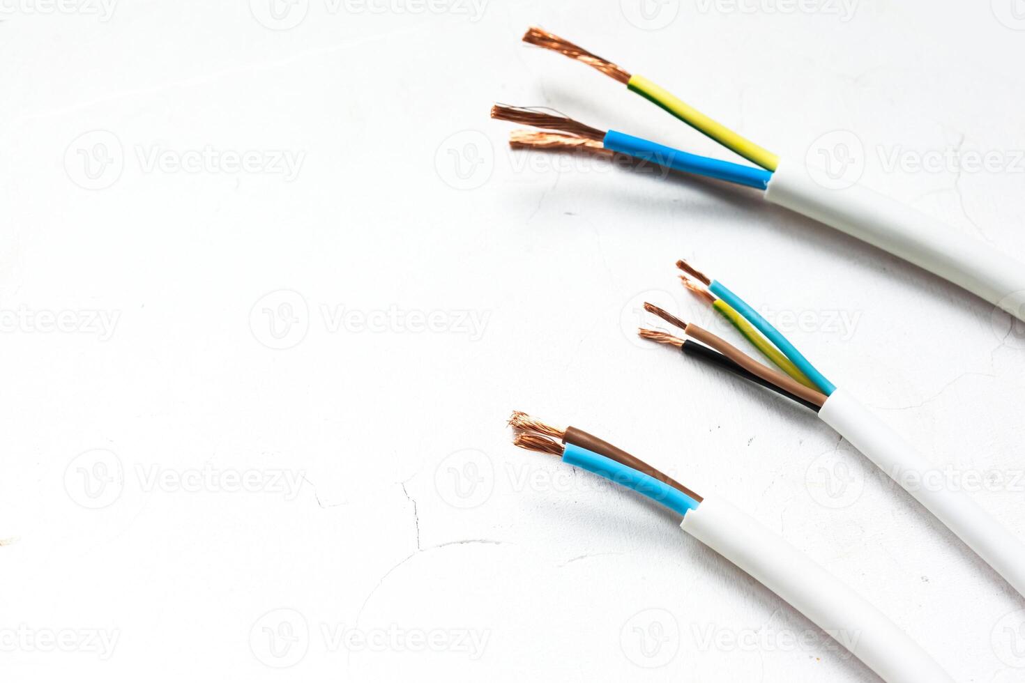 Electric screened cable with many wires isolated on white photo
