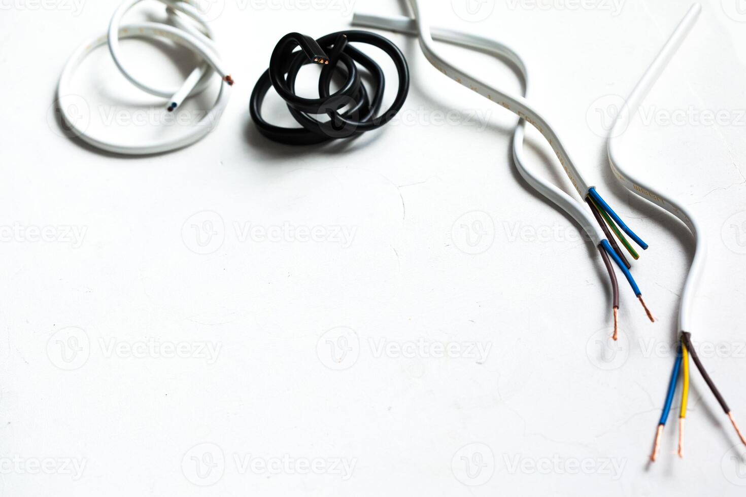Electric screened cable with many wires isolated on white photo