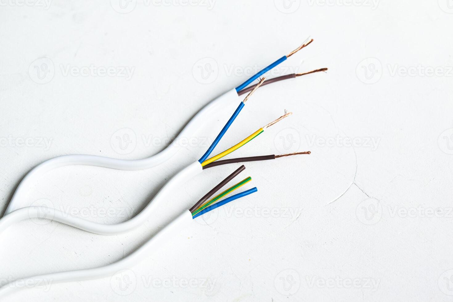 Electric screened cable with many wires isolated on white photo