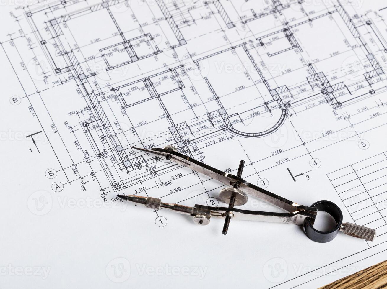 Architect worplace top view. photo