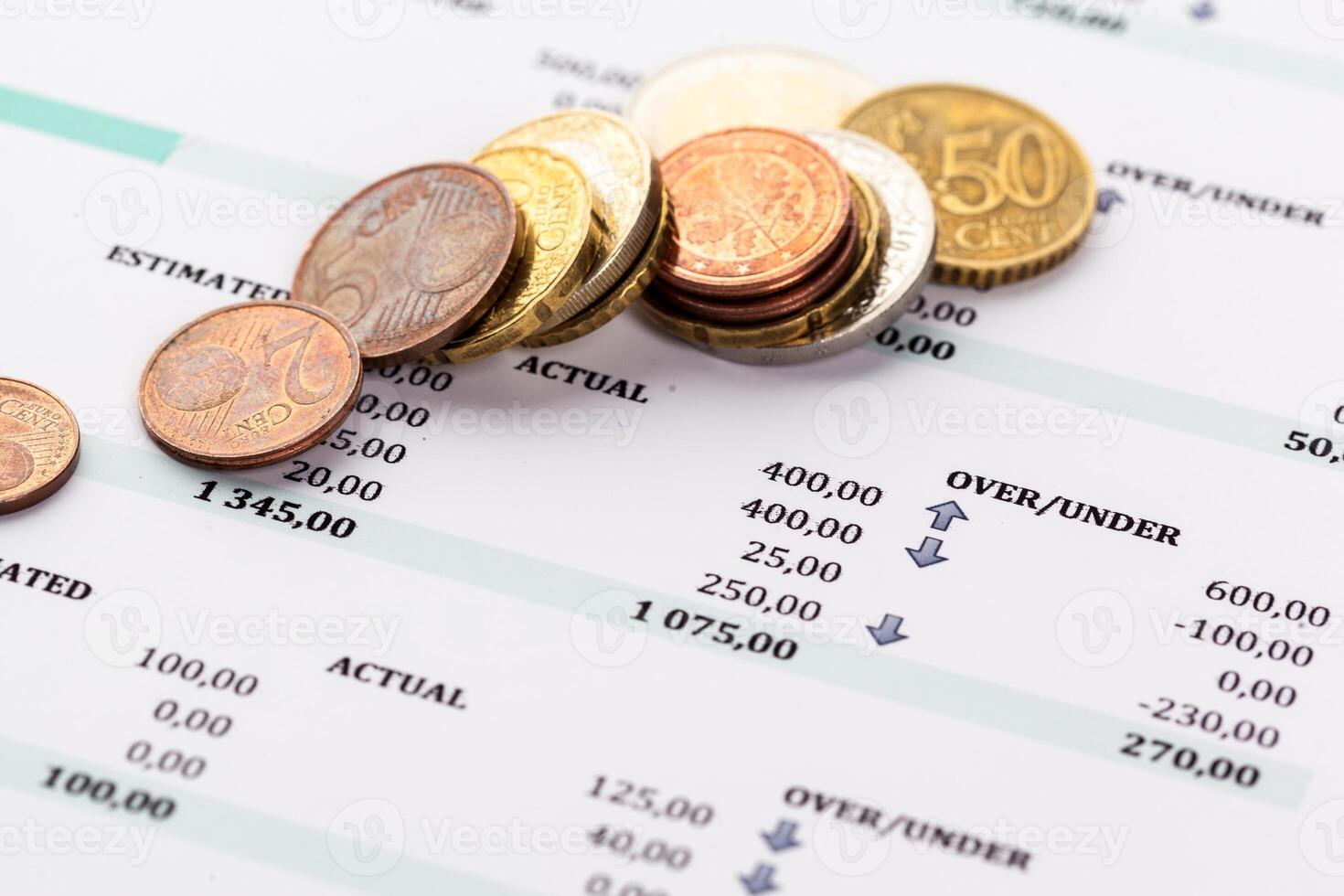 Graph Of Stock Market With Stacks Of Coins photo