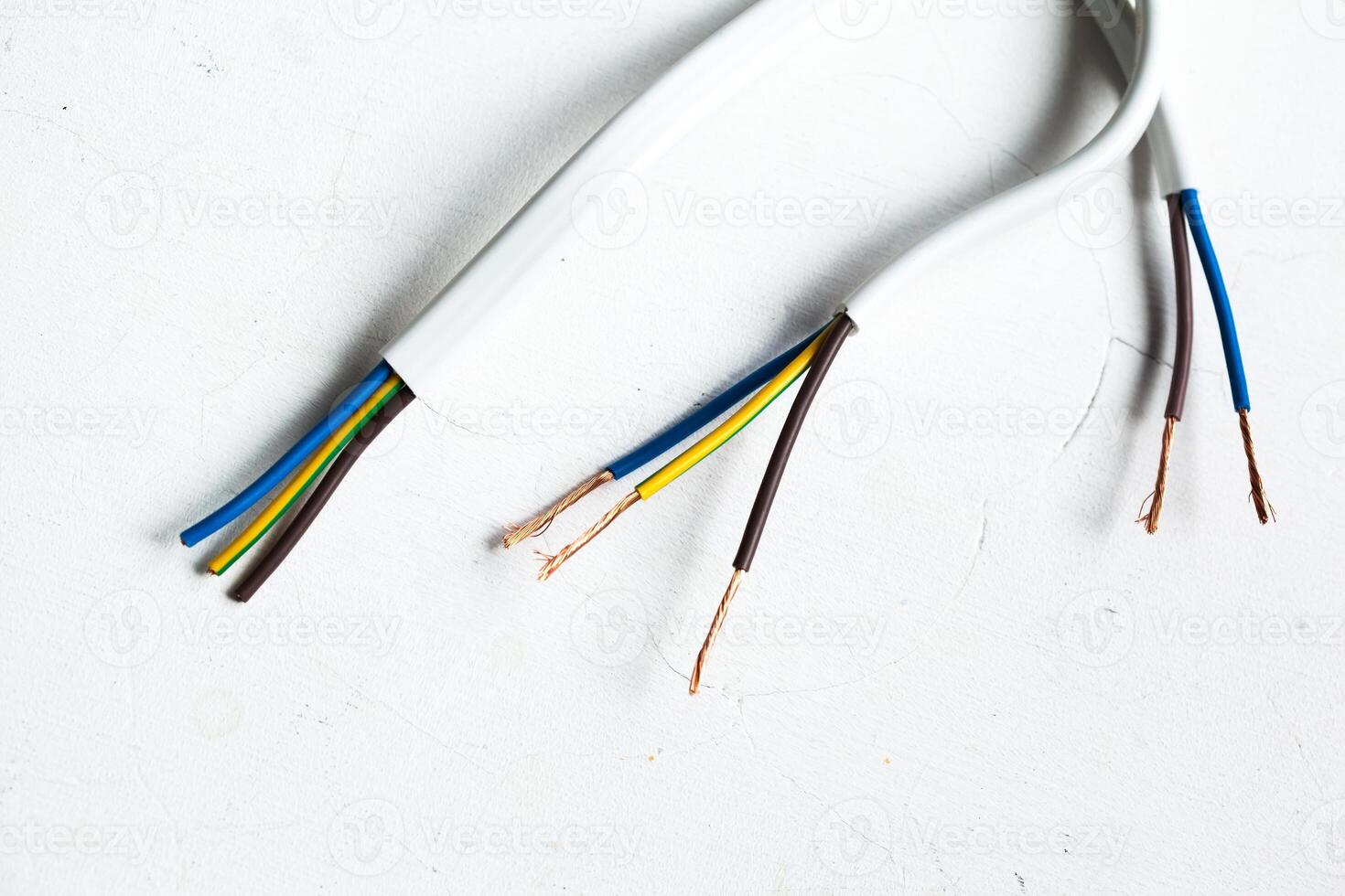 Electric screened cable with many wires isolated on white photo