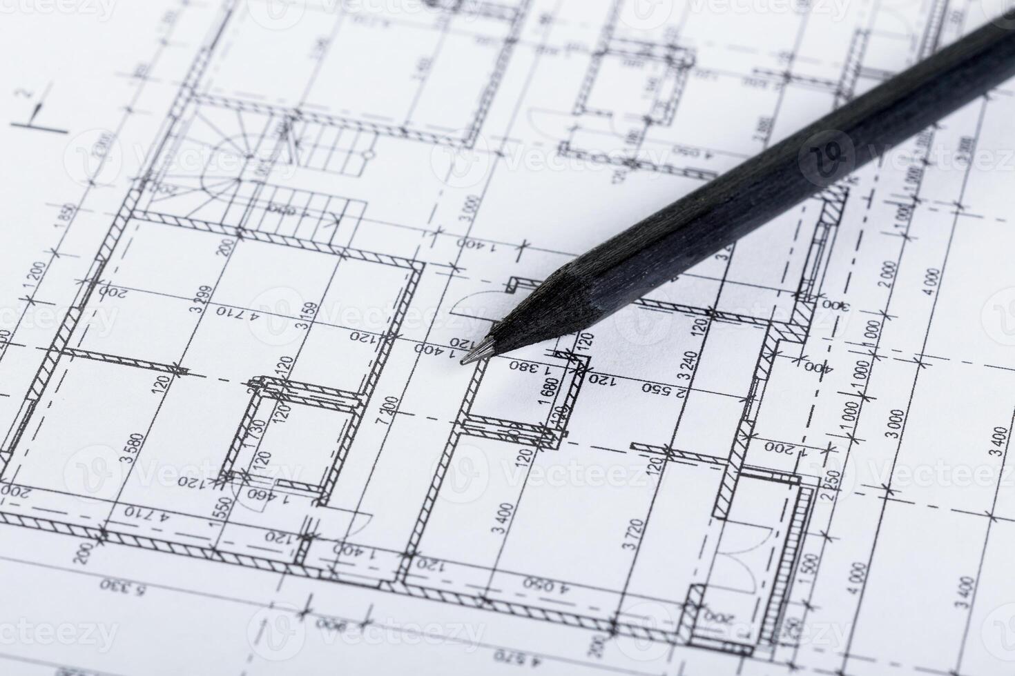 Architect worplace top view. photo