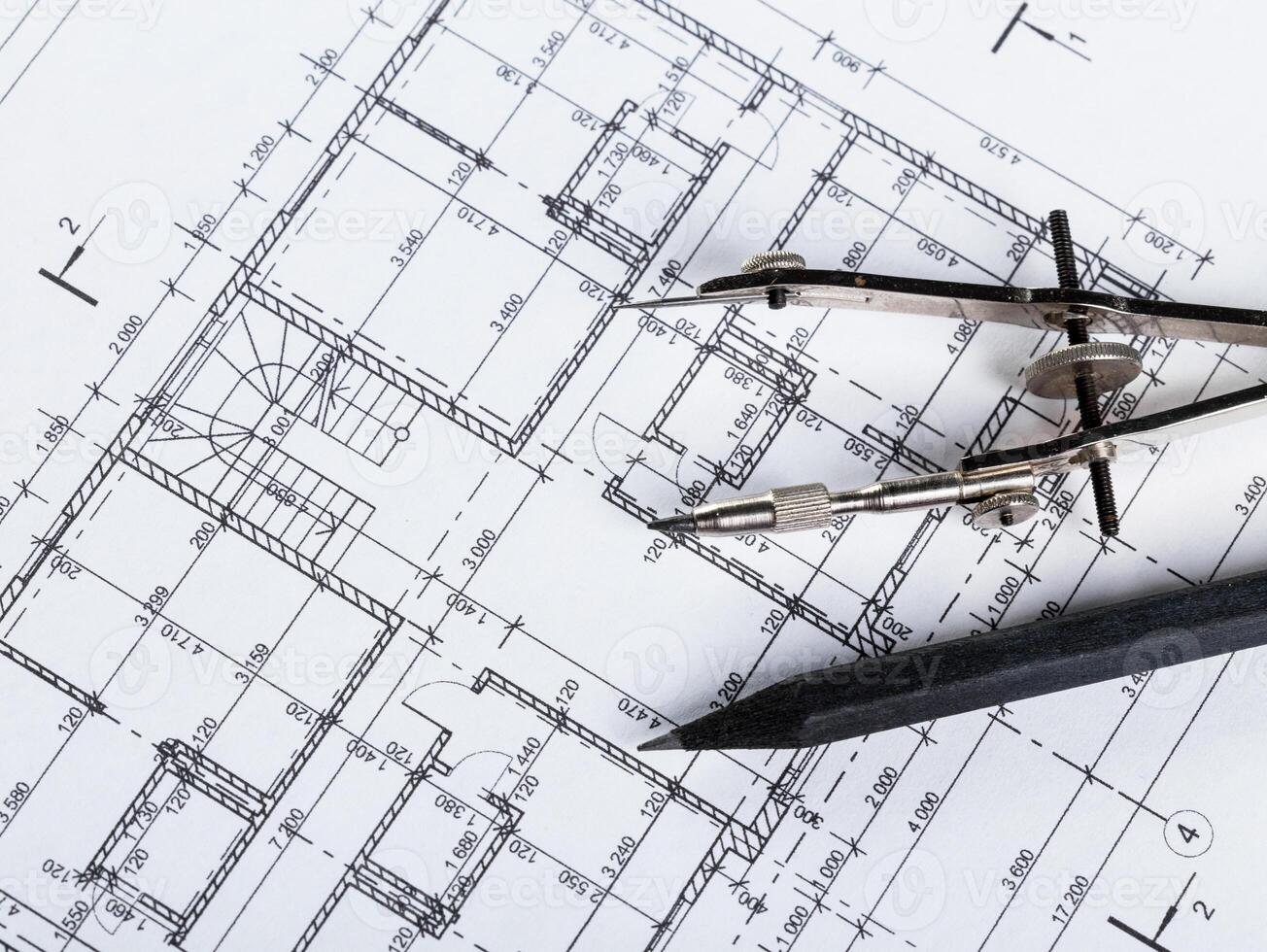 Architect worplace top view. photo