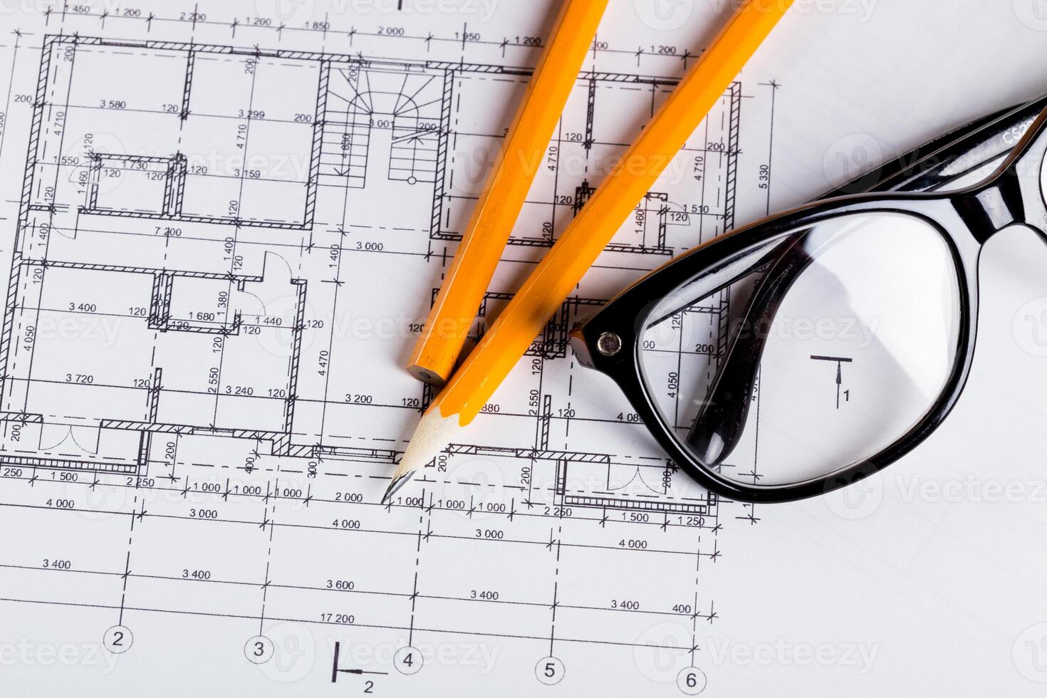 Architect worplace top view. photo