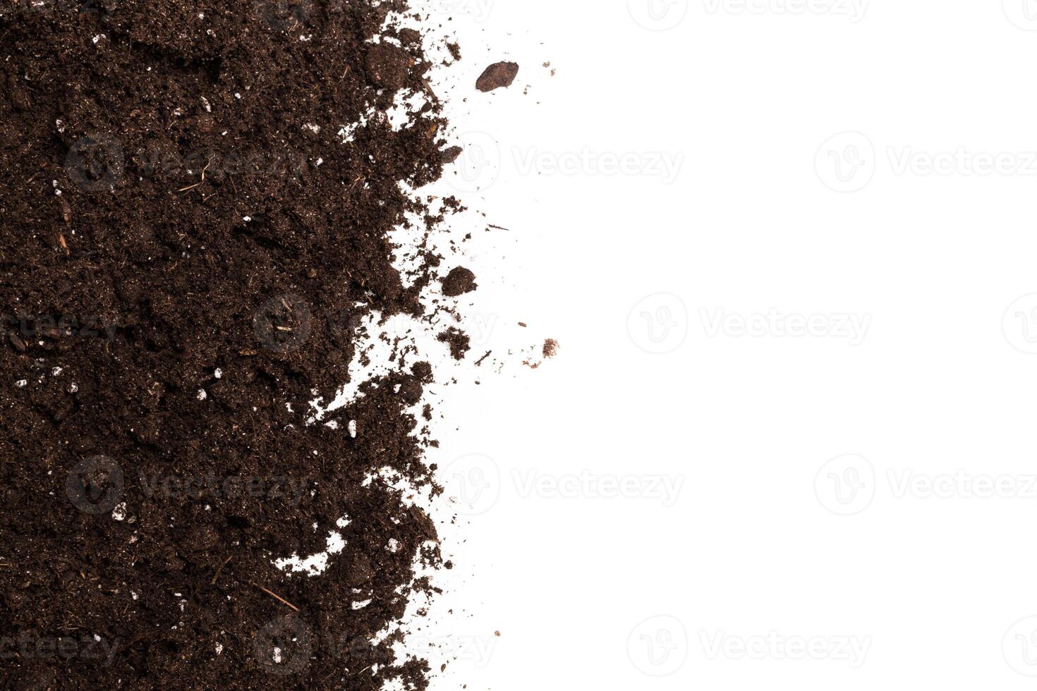 Soil or dirt section isolated on white background photo