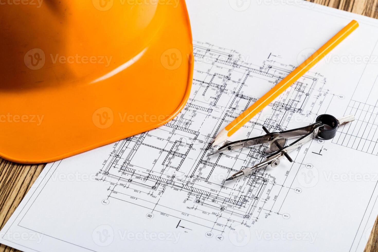 Architect worplace top view. photo
