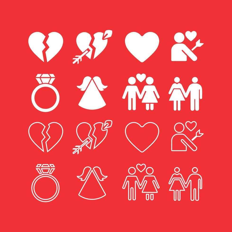 Love and Relationship fill and line art Icons vector