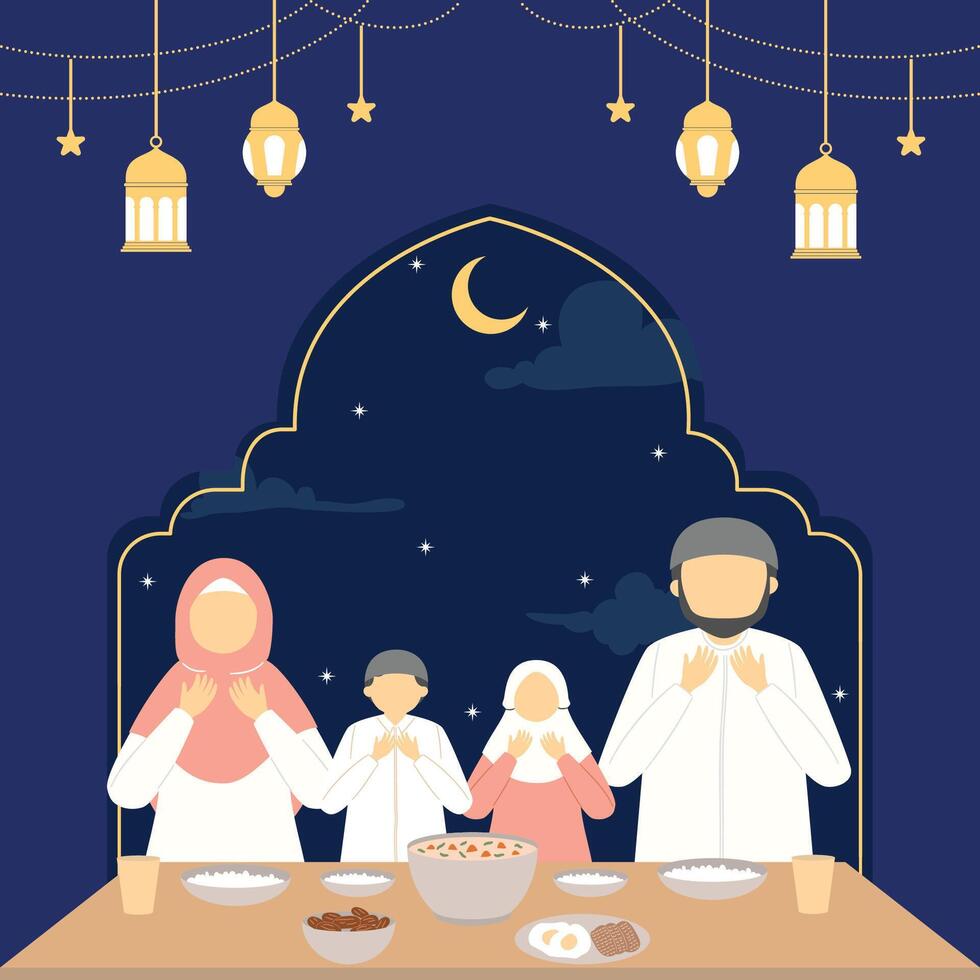 Illusration of iftar with family vector
