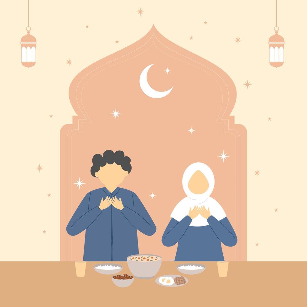Flat Iftar Illustration with family vector