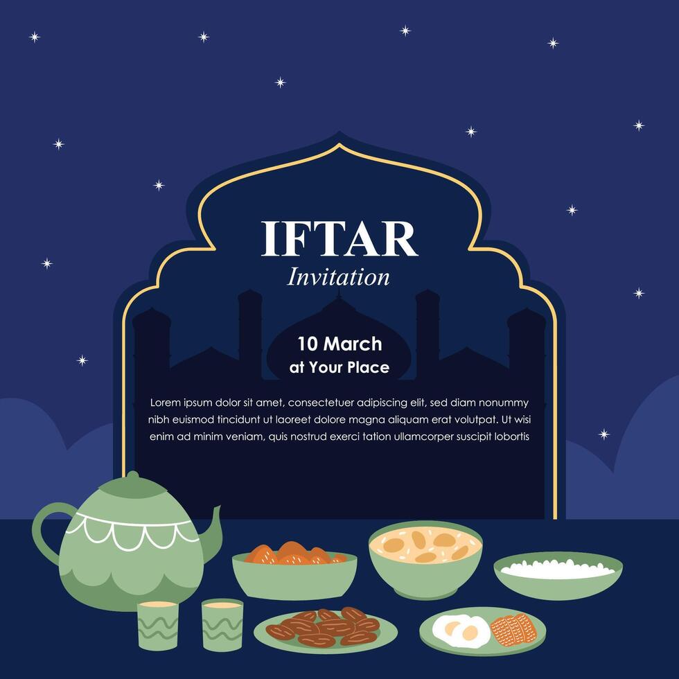 Social Media Flat Iftar Party Invitation Template vector