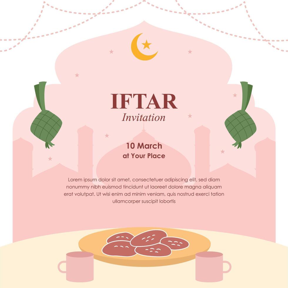 Flat Illustration of Iftar Party Invitation vector