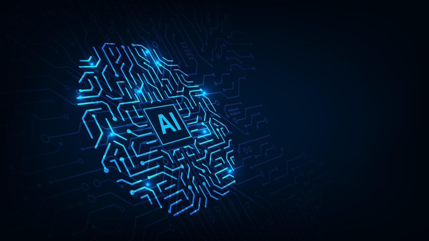 Artificial intelligence chip concept. Futuristic abstract technology microchip with line circuit on dark blue background. vector