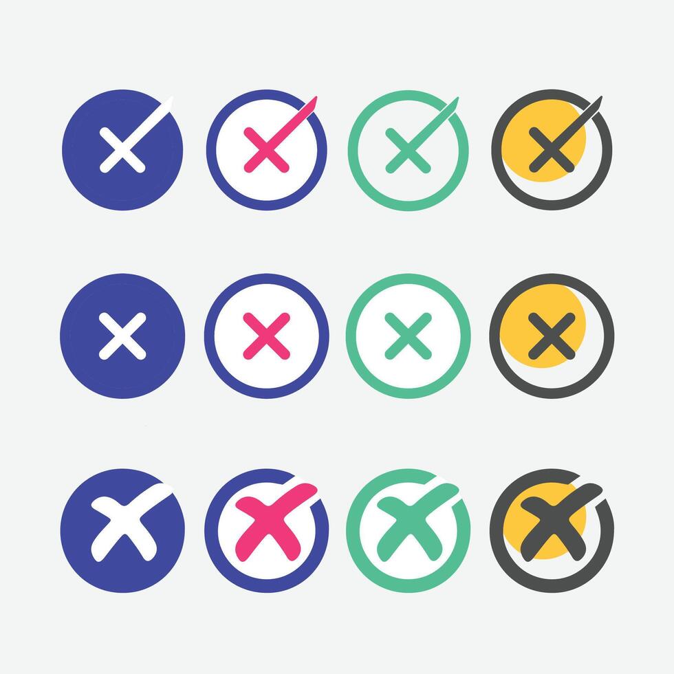 cross mark icon button set. Cross icon with right and wrong buttons no cross icons in tick box cross. Isolated cross symbol, wrong sign concept vector