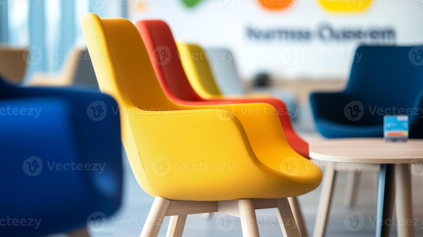 Brightly colored chairs arranged in a modern classroom designed for creativity and collaboration in an educational setting photo