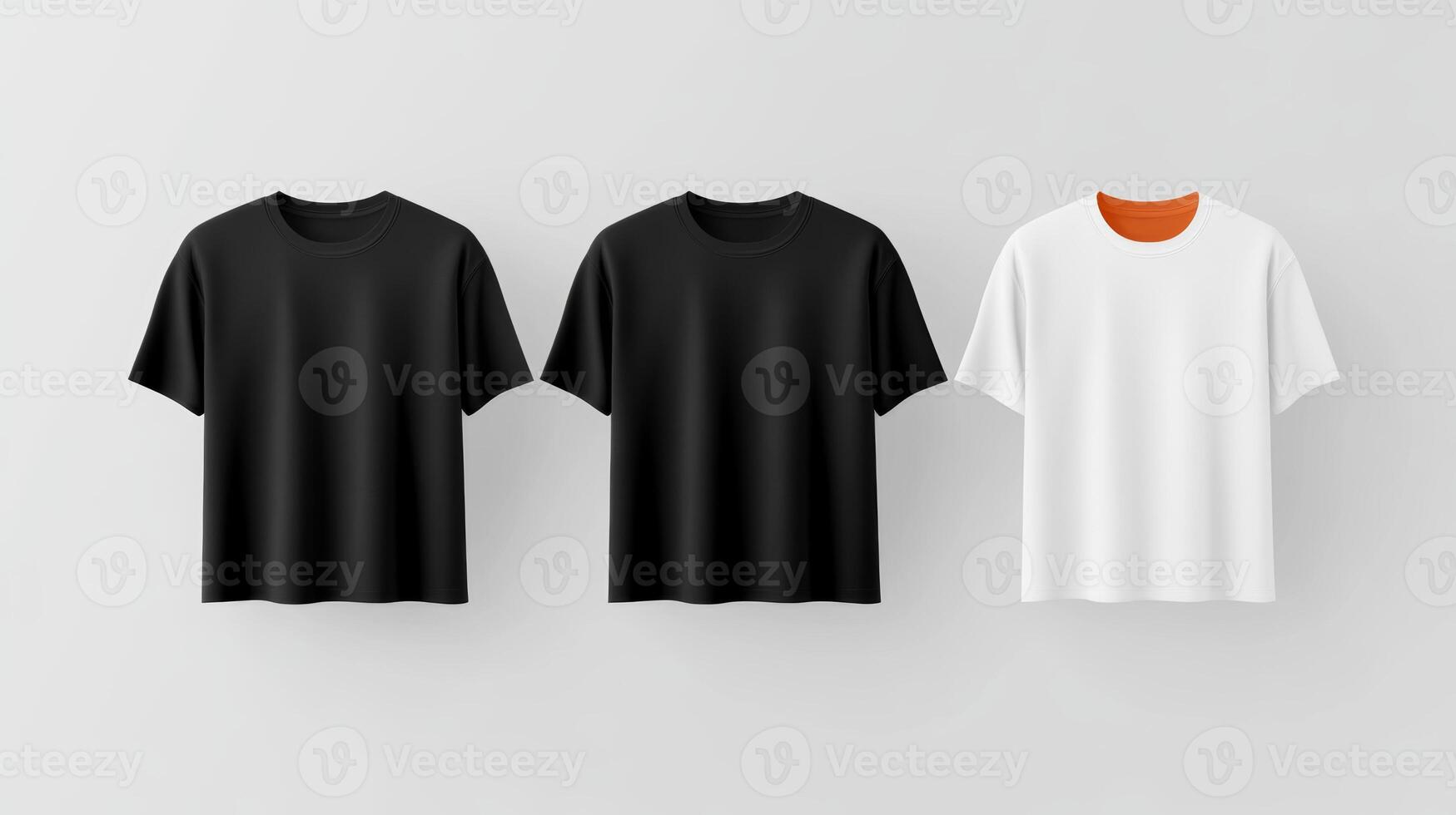 Plain cotton t-shirts displayed on a neutral background showcasing black, white colors for casual wear or design mockups photo
