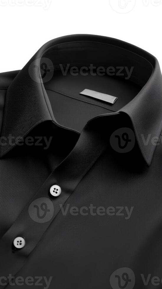 Elegant black dress shirt with a crisp collar and tailored buttons displayed against a neutral background photo