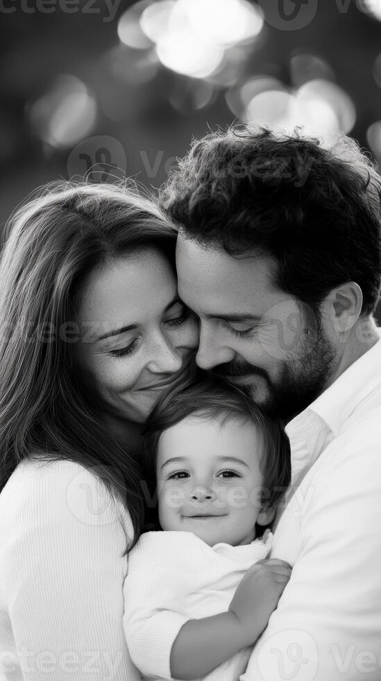 Loving family embraces , creating joyful memories together in a serene setting photo