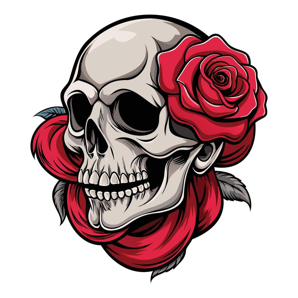 Gothic Skull with Rose Design vector