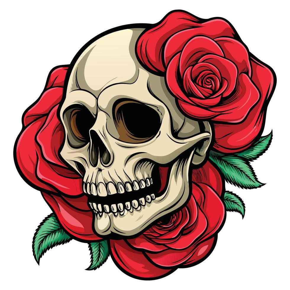 Vintage Skull with Rose Graphic vector
