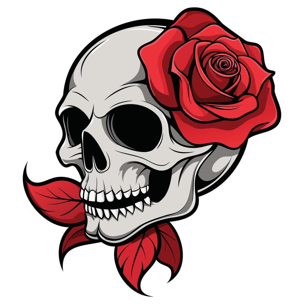 Elegant Skull and Rose Art vector
