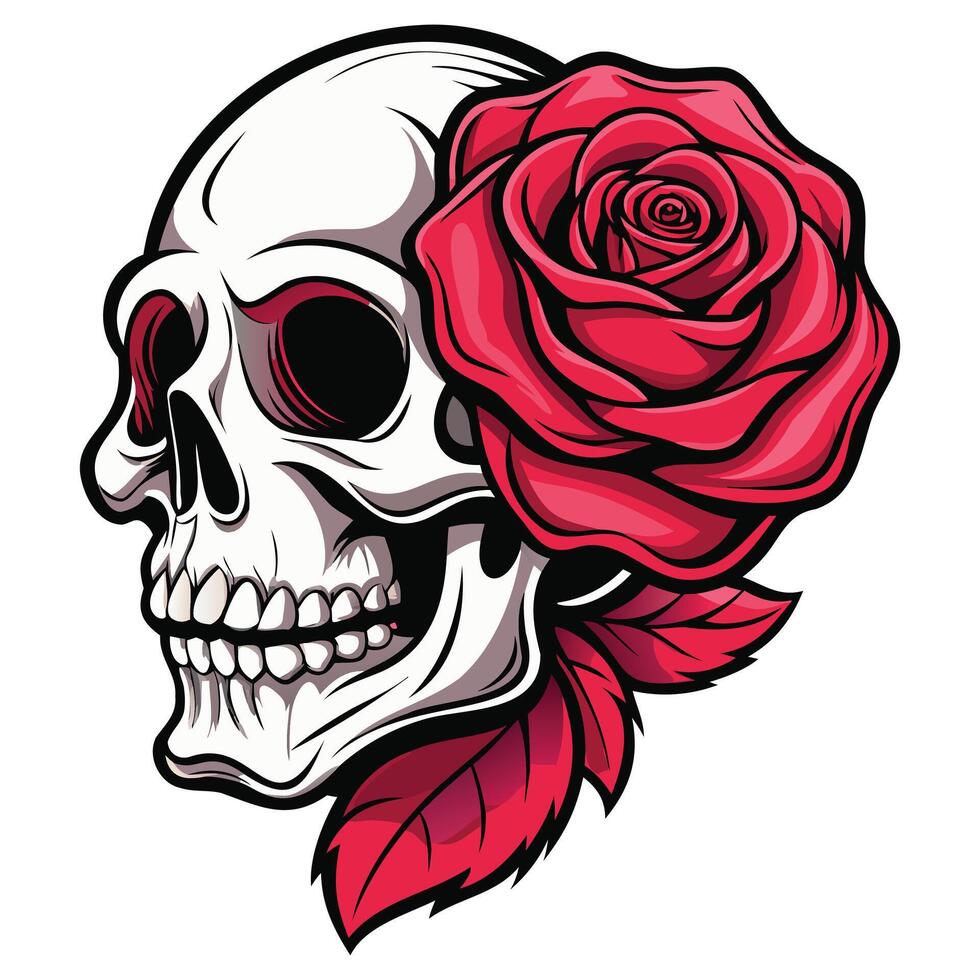 Romantic Skull with Blooming Rose vector