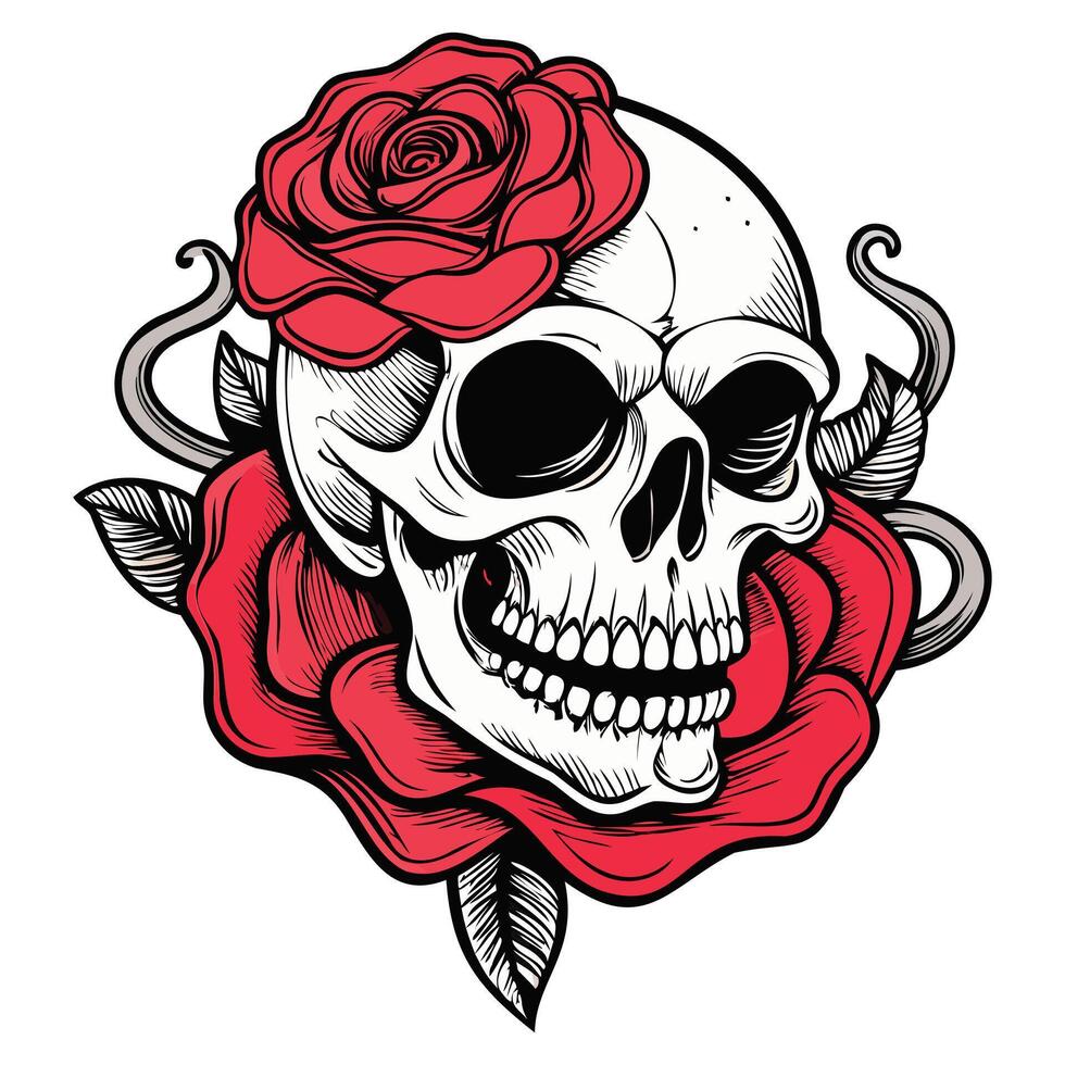 Dark Aesthetic Skull and Rose vector