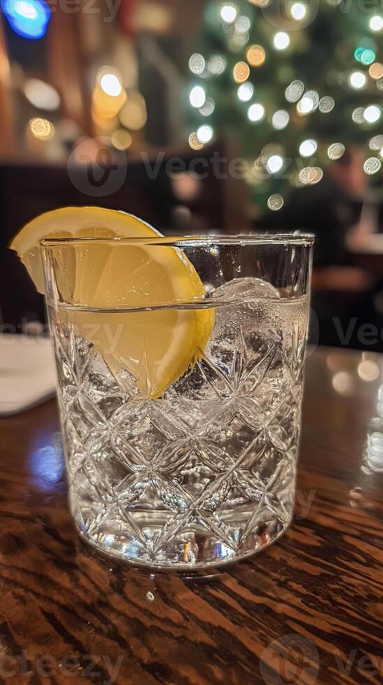 Elegant Christmas Gin and Tonic with Lemon Slice photo