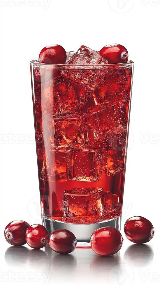 Delicious Cranberry Iced Drink with Ice Cubes photo
