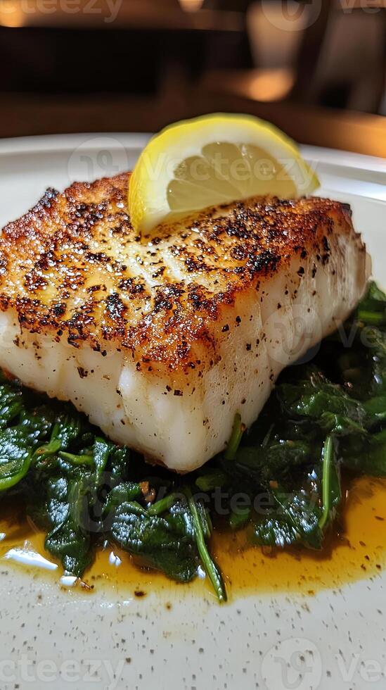 Pan-Seared White Fish with Spinach and Lemon photo