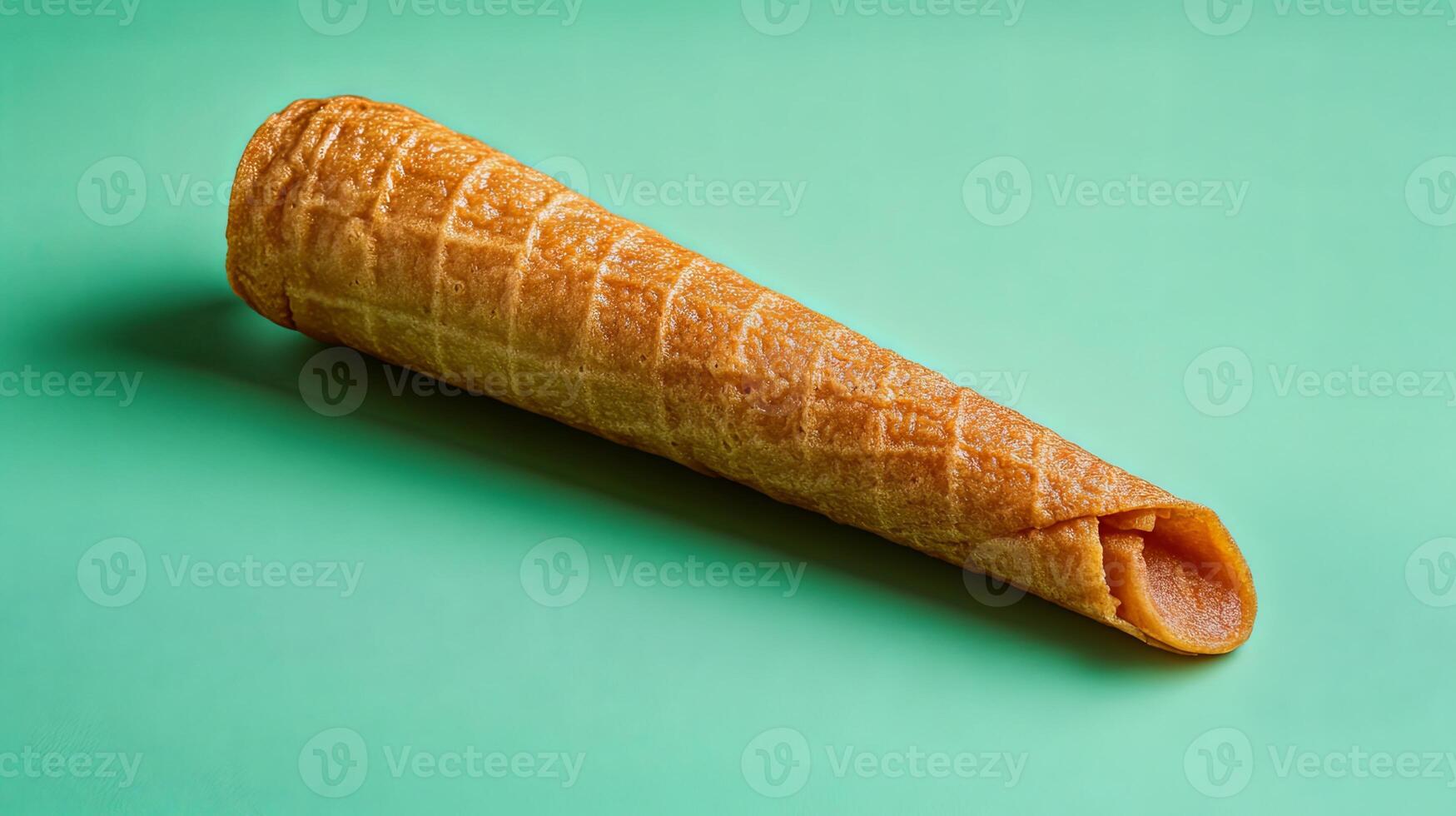 Empty Waffle Ice Cream Cone on Teal Background photo