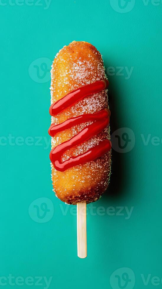 Sweet and Spicy Fried Corn Dog with Ketchup photo