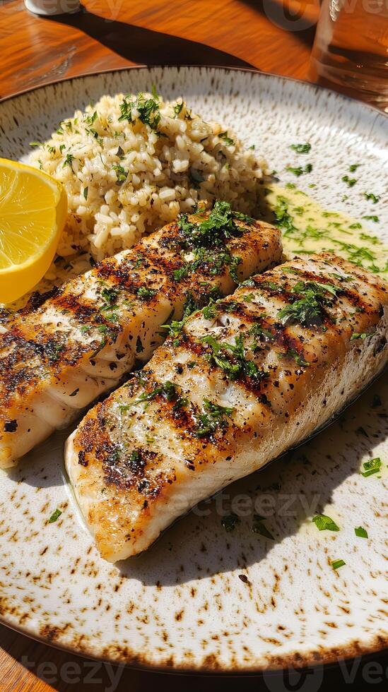 Grilled Fish with Rice and Lemon - A Culinary Delight photo