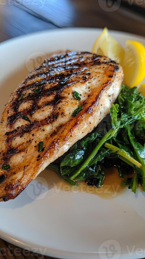 Grilled Chicken Breast with Spinach and Lemon photo