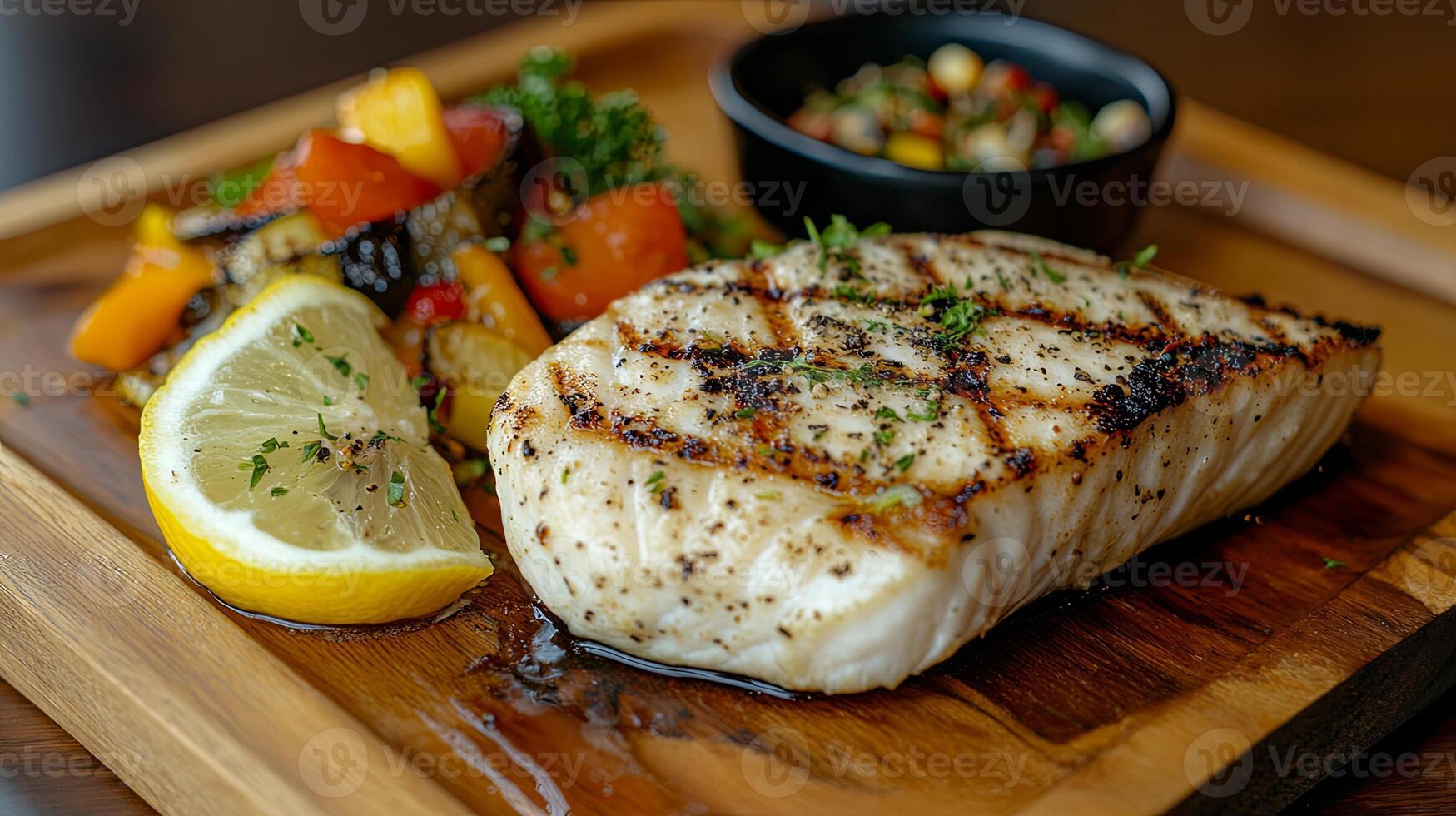 Grilled Fish with Lemon and Roasted Vegetables photo