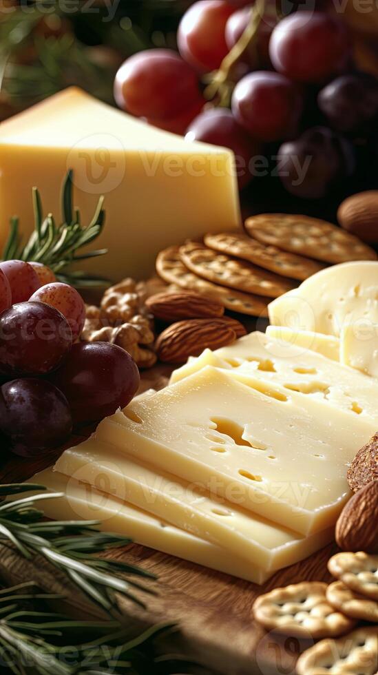 Aromatic Cheese and Fruit Platter with Crackers and Nuts photo