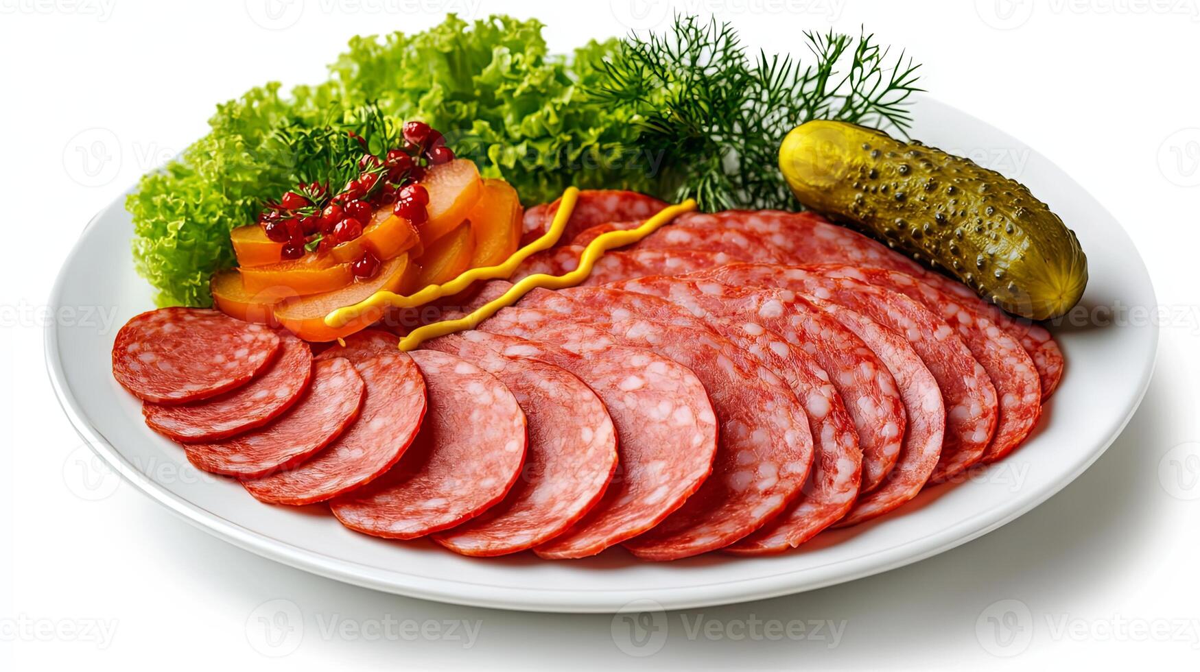 Sliced Sausage Platter with Vegetables and Pickles photo