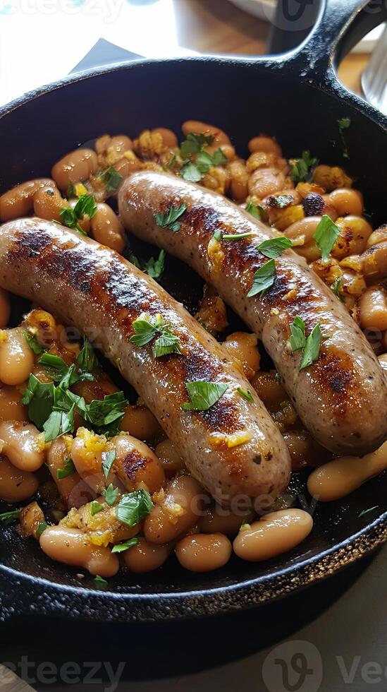 Savory Sausages and Beans Dish - A Hearty Culinary Delight photo
