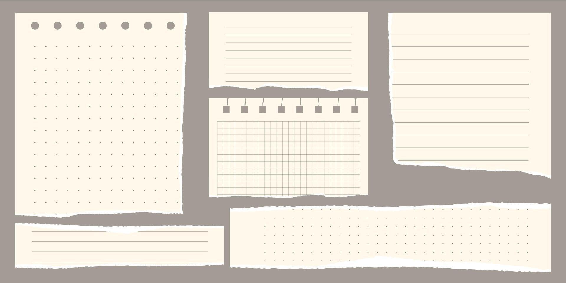 Paper scraps. Torn pieces of paper, with torn edges for notes, realistic torn pieces of blank note pages. illustration isolated vector