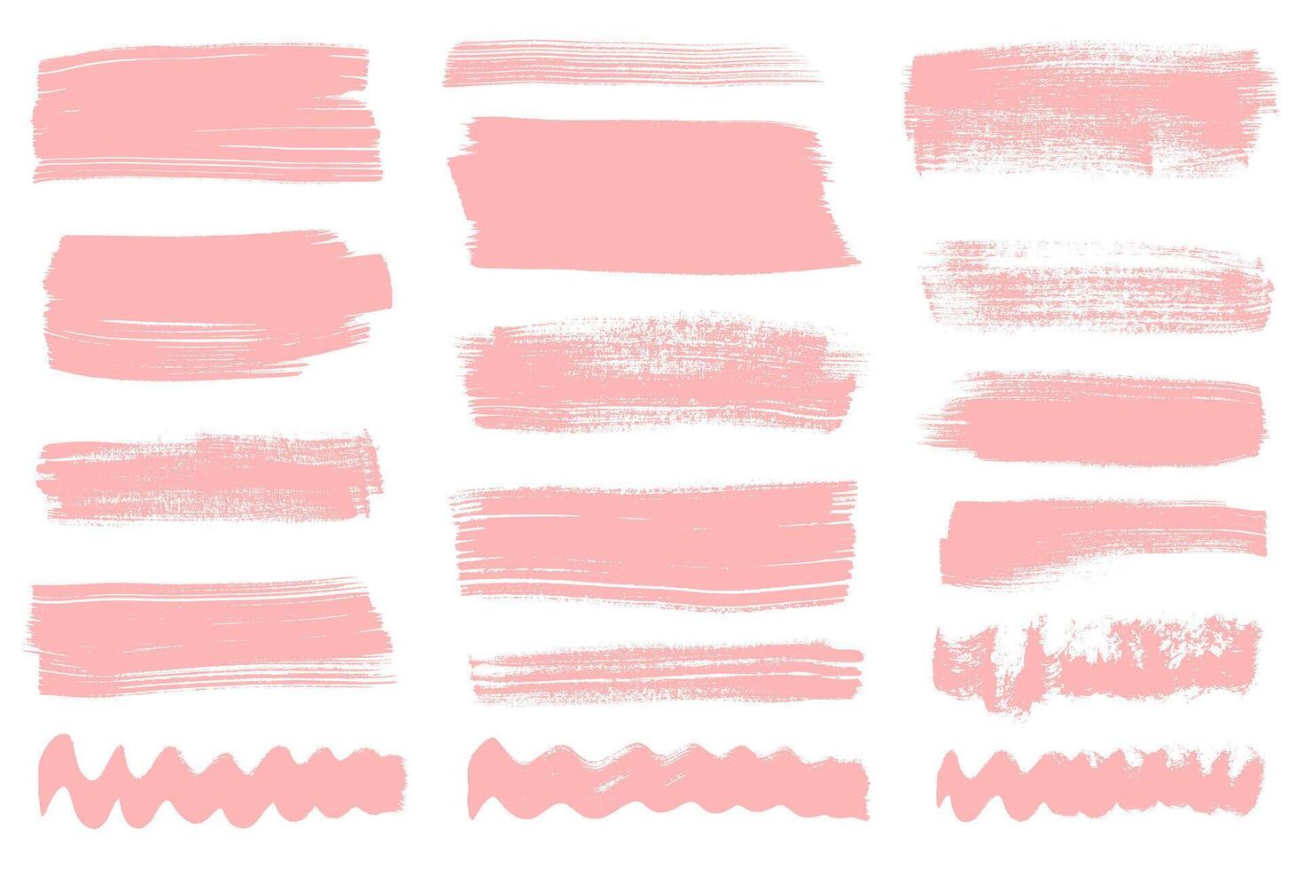 Collection of Ink Brush Strokes. Big Bold Brush Stroke Lines Set. Pink thick grunge banners, underline and highlight brush textures for posters, presentations, ads vector