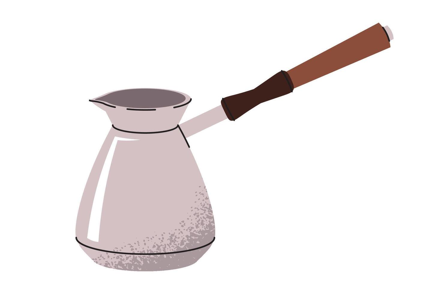 Cezve with handle. Turkish coffee maker for making hot coffee drinks. Flat cartoon illustration isolated on white background vector