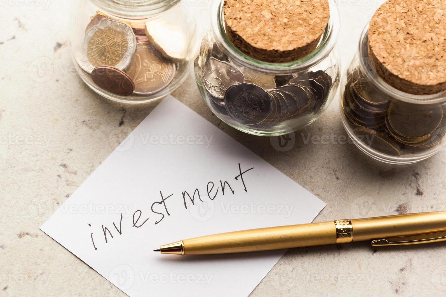 Money jar with coins photo