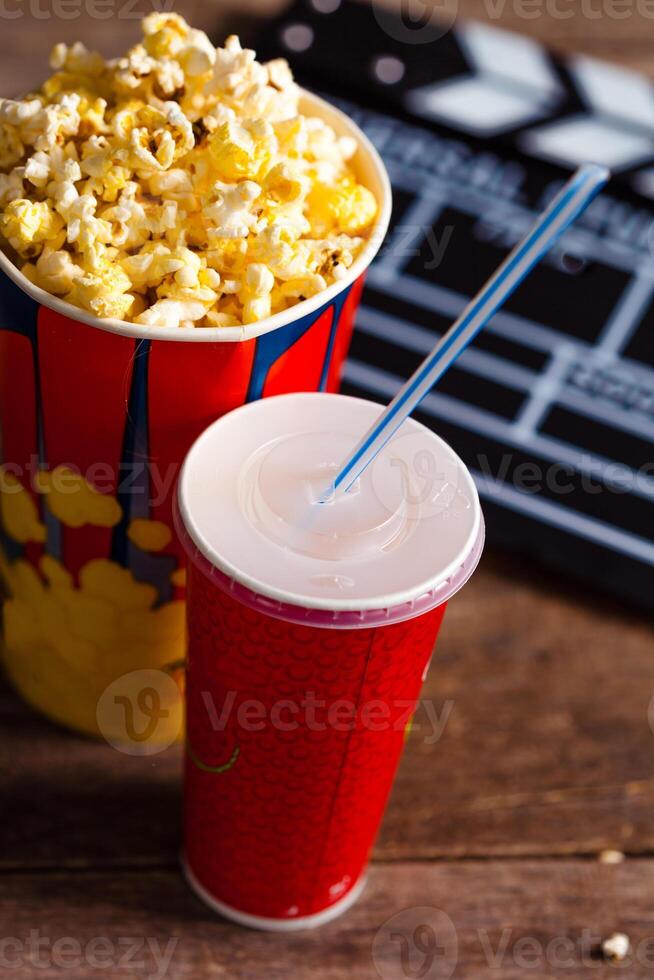 Popcorn bowl and drink photo
